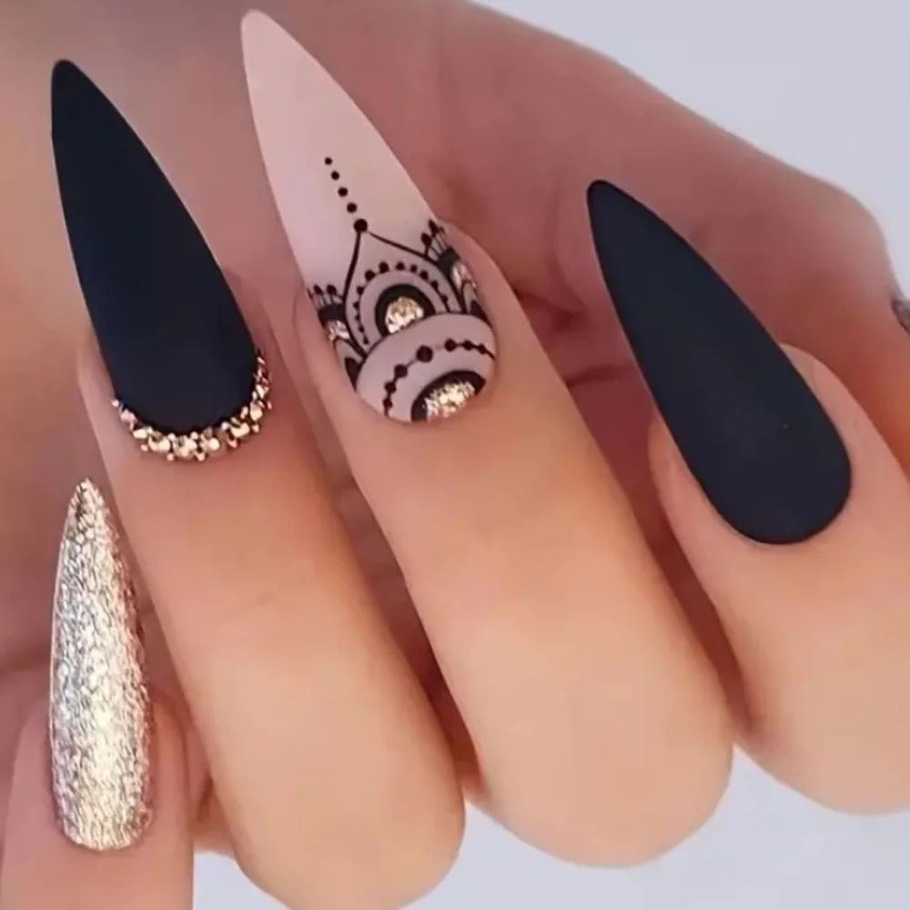 🔥3/$21  Matte Glitter and Rhinestones Wearable Art Press on nails